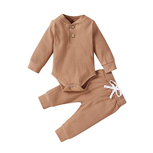 Winter Newborn Baby Boy Girl Clothes Set Ribbed Outfits Unisex Infant Solid Cotton Button Long Sleeve Tops Pants 2PCS by Ledy Champswiin