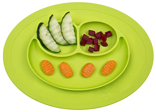 ezpz Mini Mat (Lime) - 100% Silicone Suction Plate with Built-in Placemat for Infants + Toddlers - First Foods + Self-Feeding - Comes with a Reusable Travel Bag, One Size 10.75x7.75x1 Inch (Pack of 1) from ezpz