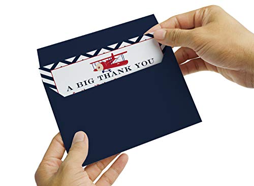 Airplane Baby Shower Thank You Cards with Envelopes (15 Pack) Landing Soon Theme Supplies Red, White and Blue â Thanks from Baby Boy - A6 Flat Stationery Set Printed (4 X 6 inches) Paper Clever Party from Paper Clever Party
