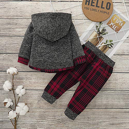 Infant Boy Clothes Christmas Outfit Long Sleeves Hoodies Plaid Pants Set Baby Boys Clothes 6-12 Months Dark Red from 