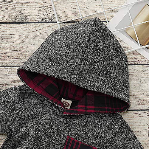 Infant Boy Clothes Christmas Outfit Long Sleeves Hoodies Plaid Pants Set Baby Boys Clothes 6-12 Months Dark Red from 