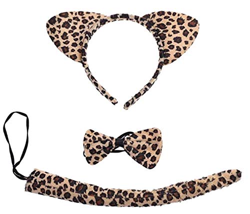 Bluecell Kitty Cat Ears Tail and Bow Tie Party Costume kit (Leopard Print Color) Yellow by Bluecell