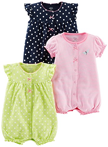 Simple Joys by Carter's Baby Girls' 3-Pack Snap-up Rompers, Navy Dot/Pink Stripe/Yellow Dot, 6-9 Months by Carter's Simple Joys - Private Label