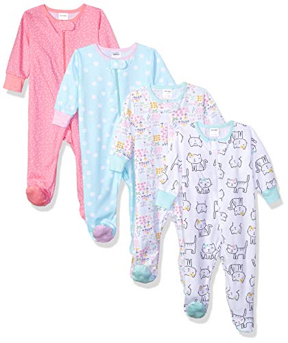 Onesies Brand Baby Girls' 4-Pack Sleep 'N Play Footies Multi Pack, cats, Newborn from Gerber Children's Apparel