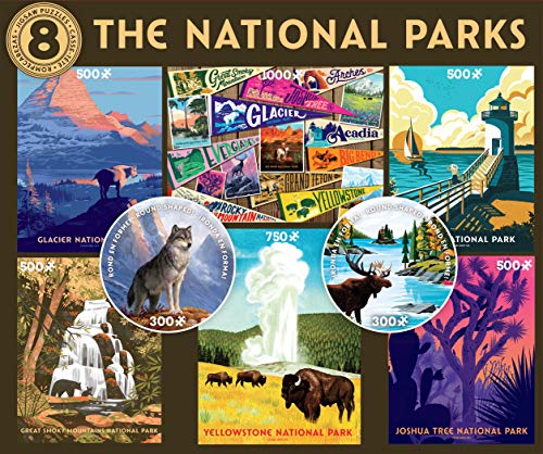 Ceaco - National Parks 8 in 1 Multipack Jigsaw Puzzle Bundle Set - (2) Round 300, (4) 550, (1) 750, (1) 1000 Pieces, Kids and Adults from Ceaco