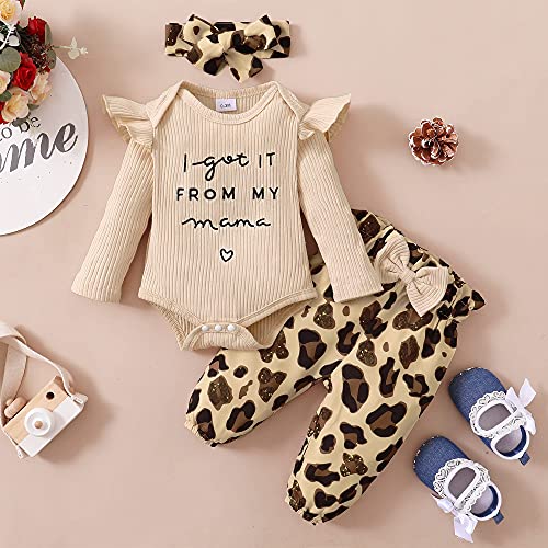 OLLUISNEO Baby Clothes Girl Newborn Baby Girl Clothing Long Sleeve Apricot Romper Pant Set Oufits Fall Baby Girl Outfits 3-6 Months from 