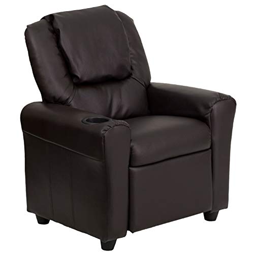 Flash Furniture Contemporary Brown LeatherSoft Kids Recliner with Cup Holder and Headrest from Flash Furniture