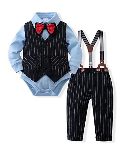 SANMIO Baby Boy Clothes Bowtie Shirt + Vest Outfit Suspenders Pants 3pcs Toddler Gentleman Boy Clothe Suits Set (3-18 Months) Navy from 