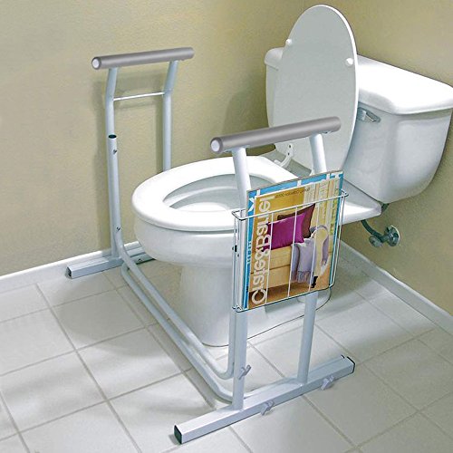 AW Stand Alone Toilet Safety Frame Rail Bar 375lbs Padded Handrails with Magazine Rack Assist for Elderly Handicap from AW