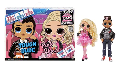 LOL Surprise OMG Movie Magic Fashion Dolls 2-Pack Tough Dude and Pink Chick with 25 Surprises Including 4 Fashion Looks, 3D Glasses, Movie Accessories and Reusable Playset - Great Gift for Ages 4+ from MGA Entertainment