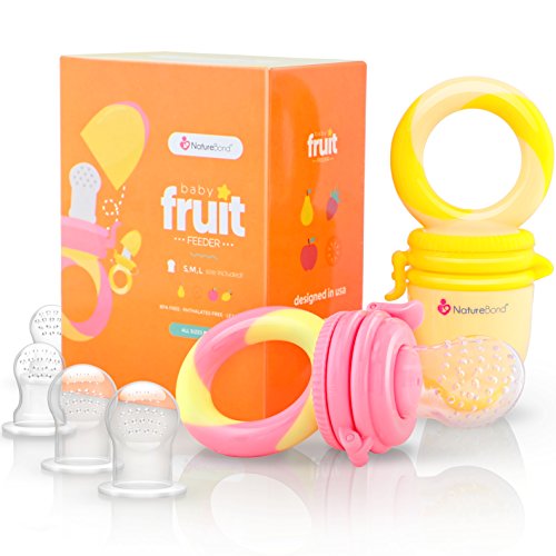 NatureBond Baby Food Feeder/Fruit Feeder Pacifier (2 Pack) - Infant Teething Toy Teether | Includes Additional Silicone Sacs by NatureBond