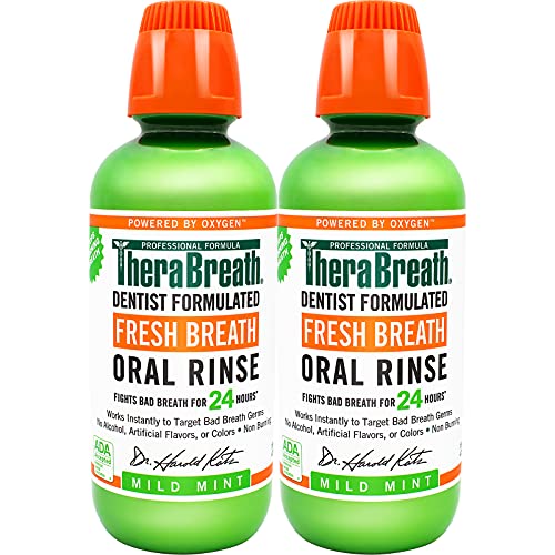 TheraBreath Fresh Breath Dentist Formulated 24-Hour Oral Rinse, Mild Mint, 16 Ounce (Pack of 2) by TheraBreath