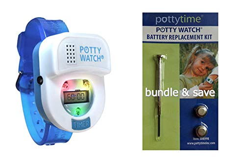 Potty Time:The Original Potty Watch|Water Resistant,Toilet Training Aid,Warranty Included. (30|60|90 Min Automatic Timers Plays Music & Flashing Lights) (Blue Potty Watch + Battery Replacement Kit) by Potty Time, Inc
