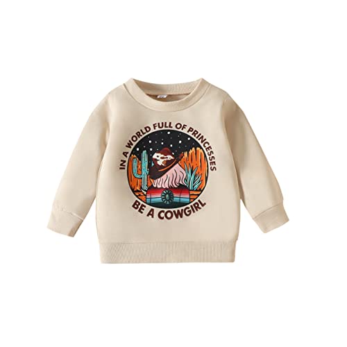 Baby Boys Girls French Terry Crewneck Sweatshirt Letter Printed Casual Sweater Tops Shirts Clothes Hooded Sweat Top Beige from Generic