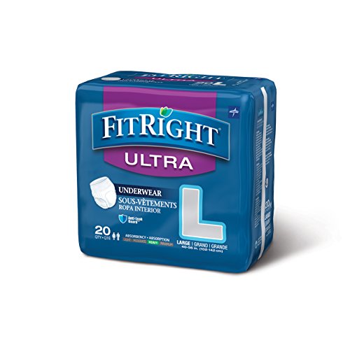 FitRight Ultra Adult Incontinence Underwear, Heavy Absorbency, Large, 40 - 56, 4 Packs of 20 (80 Total) from Medline