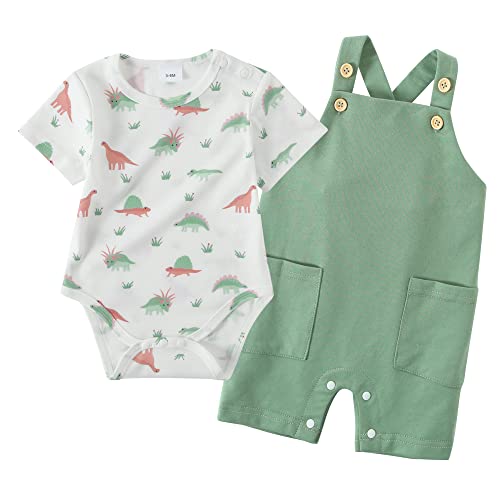YALLET Newborn Baby Boy Clothes Infant Boy Outfits 3 6 12 18 Months Romper+Bib Suspender Shorts Summer Bodysuit Overalls Set from 