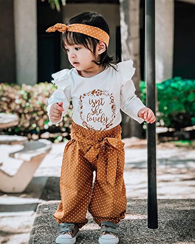 Baby Newborn Girl Clothes Ruffle Isnt She Lovely Outfit Tops Pants with Headband Fall 6 Month Baby Girl Clothes 0-3 Months White by 