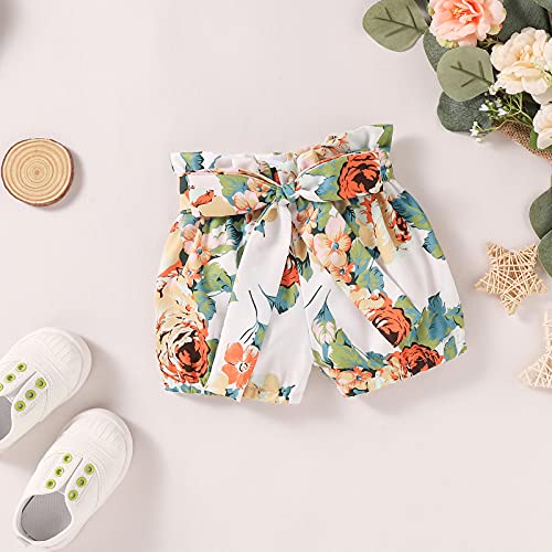 Baby Girl Clothes Infant Summer Outfit Set Ruffle Sleeve Romper Floral Pants 3PCS Bodysuit +Shorts +Headband(Green, 12-18 Months) by 