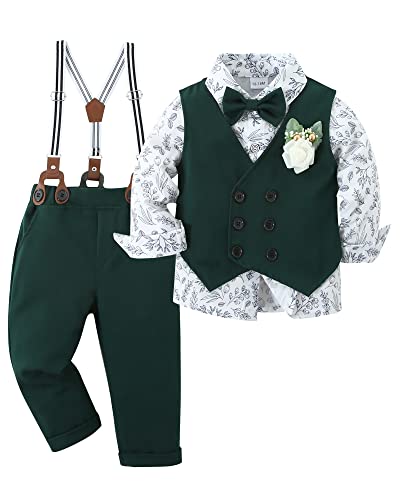 YALLET Toddler Baby Boy Clothes Suit Gentleman Wedding Outfits, Formal Dress Shirt+Bowtie+Vest+Boutonniere+Suspender Pants from 