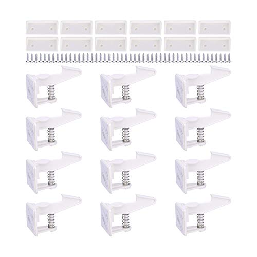 Cabinet Locks Child Safety Latches - OKEFAN 12 Pack Baby Proofing Cabinets Drawer Lock Adhesive Latch for Kids Proof Drawers No Drilling Tools Needed (White) from 