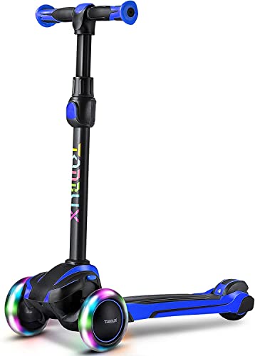 TONBUX Kids Scooter for Age 3-12, Toddler Scooter with 4 Adjustable Heights, Light Up 3-Wheels Scooter, Shock Absorption Design, Lean to Steer, Balance Training Scooter for Kids Blue from TONBUX