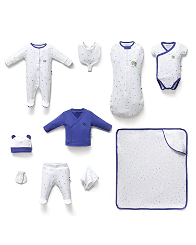 KiddyTurtles Baby Essential 100% Organic Cotton 10Pcs 0-3 Months Baby Clothes Layette Gift Pack for Baby Girls or Baby Boys, Gender Neutral Baby Clothes, Must haves, Baby Shower from 