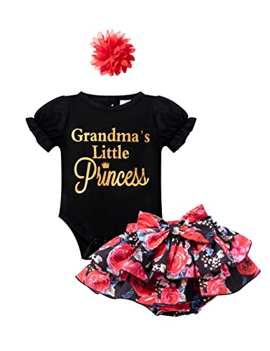 PAKGLEJG Newborn Baby Girl Clothes Short Sleeve Romper Floral Shorts Set Summer Outfits Cute Baby Clothes for Girls (Black, 0-3 Months) from 