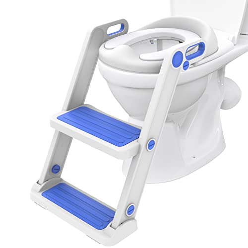 Victostar Potty Training Seat with Step Stool Ladder, Foldable Potty Training Toilet for Kids Boys Girls Toddlers-Comfortable Cushion Safe Handle Anti-Slip Pads from Victostar
