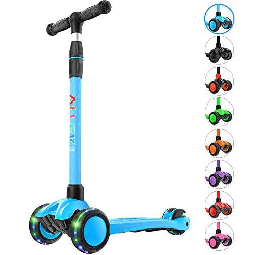 Allek Kick Scooter B03, Lean 'N Glide 3-Wheeled Push Scooter with Extra Wide PU Light-Up Wheels, Any Height Adjustable Handlebar and Strong Thick Deck for Children from 3-12yrs (Aqua Blue) by Allek