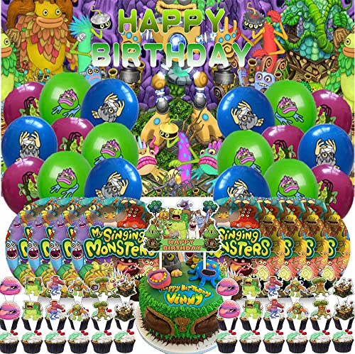 My Singing Monster Party Supplies Plates Decorations Birthday Cake Topper Banner Decor Backdrop Balloons by zuxiaogang