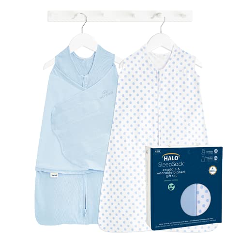 HALO Sleepsack Swaddle 3-6 Months and Wearable Blanket 6-12 Months 100% Organic Cotton 2-Piece Gift Set with Box, TOG 1.5, Chambray from 