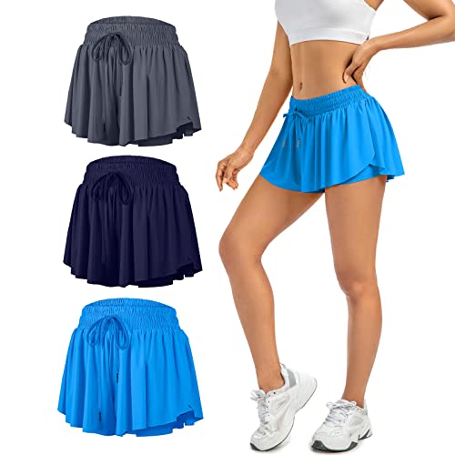 Leftear Flowy Gym Shorts Women Yoga Athletic Workout Running Biker Tennis Skirt High Waisted Sweat Spandex Cute Teen Girls Lounge Preppy Trendy Clothes Summer Outfits(Pack3,S) from 