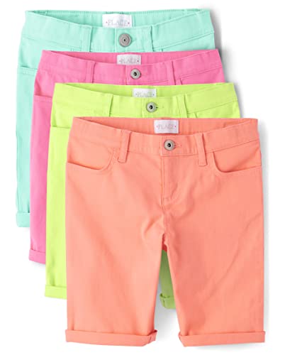 The Children's Place Girls' Sold Skimmer Shorts 4 Pack, Aqua/Pink/Yellow/Orange Brights 4-Pack, 6X/7 by The Children's Place