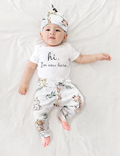 WIQI Newborn Boy Clothes White Letter Print Romper Baby Boy Summer Clothes Animal Pants Hat 3pcs Set by 