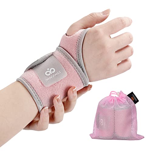 INDEEMAX 2 Pack Copper Wrist Brace Support for Carpal Tunnel, Pain Relief, Arthritis, Tendonitis, Adjustable Wrist Braces Compression Wraps Both Hands, Fit for Men and Women, Pink by LetsGoSport