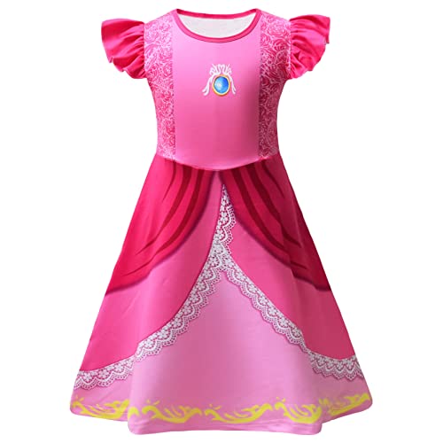 AOVCLKID Peach Princess Costume Girls Halloween Dress Up Girls Party Dress(6 Years,Rose) from AOVCLKID