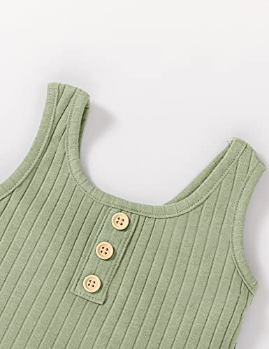 Melaogoy Toddler Girl Clothes Ribbed Sleeveless Tank Top Shorts Tracksuit 2Pcs Summer Baby Outfits Set (Green, 3-4T) from 