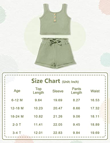 Melaogoy Toddler Girl Clothes Ribbed Sleeveless Tank Top Shorts Tracksuit 2Pcs Summer Baby Outfits Set (Green, 3-4T) from 