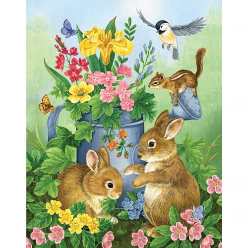 Bits and Pieces - 50 Piece Jigsaw Puzzle for Adults 15" x 19" - A Touch of Spring - 50 pc Cute Bunnies Flowers Jigsaw by Artist Jane Maday by Melville Direct