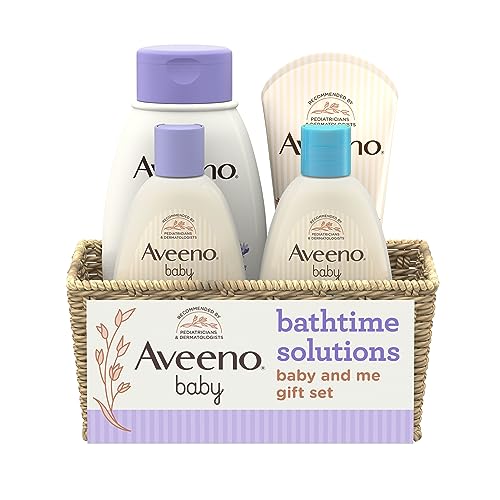 Aveeno Baby Daily Bathtime Solutions Gift Set to Nourish Skin for Baby and Mom, 4 Items by Aveeno