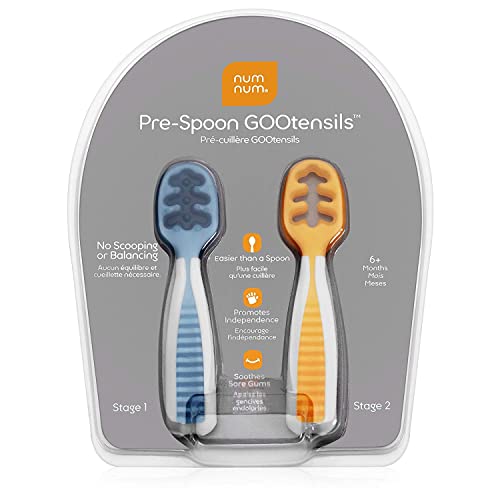 NumNum Pre-Spoon GOOtensils | Baby Spoon Set (First Stage + Second Stage) | BPA Free Silicone Self Feeding Baby + Toddler Utensil | #1 Doctor Recommended Baby Led Weaning Spoon for Kids Ages 6 Months+ from Num Num