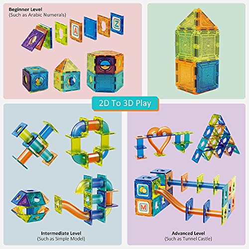 Magnetic Tiles Marble Run for Kids Ages 4-8 with Storage Bag, STEM Educational Toys 3D Strong Magnets Building Blocks Set Construction Playboards for 3 4 5 6 7 8 9 10 Year Old Boys Birthday Gift 71pcs by Destric