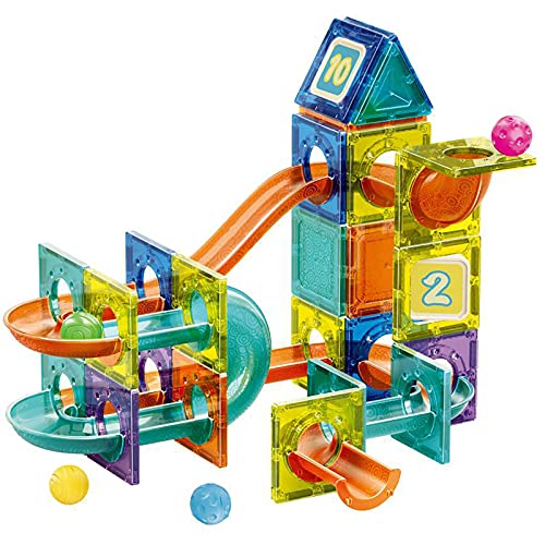 Magnetic Tiles Marble Run for Kids Ages 4-8 with Storage Bag, STEM Educational Toys 3D Strong Magnets Building Blocks Set Construction Playboards for 3 4 5 6 7 8 9 10 Year Old Boys Birthday Gift 71pcs by Destric