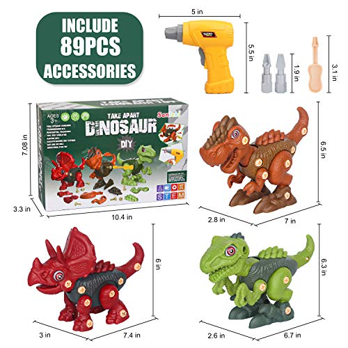 Sanlebi Toy for 4 5 6 Year Old Boys Take Apart Dinosaur Toys for Kids Building Toy Set with Electric Drill Construction Engineering Play Kit STEM Learning for Boys Girls Age 3 4 5 Year Old from Sanlebi