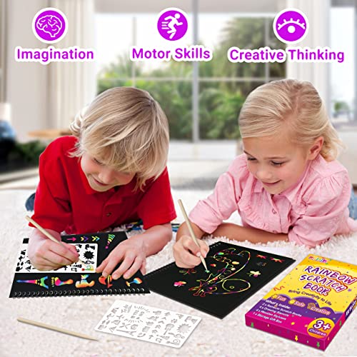 Pigipigi Rainbow Scratch Paper for Kids - 2 Pack Scratch Off Notebooks Arts Crafts Supplies Kits Drawing Paper Black Magic Sheets Scratch Pad Activity Toy for Girls Boys Game Christmas Birthday Gift by pigipigi