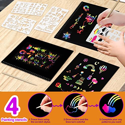 Pigipigi Rainbow Scratch Paper for Kids - 2 Pack Scratch Off Notebooks Arts Crafts Supplies Kits Drawing Paper Black Magic Sheets Scratch Pad Activity Toy for Girls Boys Game Christmas Birthday Gift by pigipigi