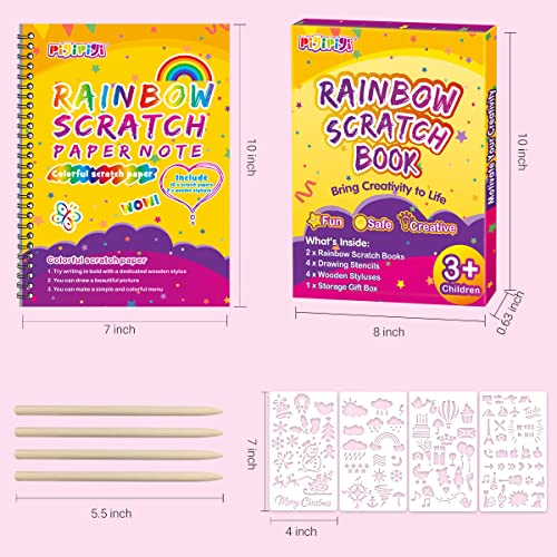 Pigipigi Rainbow Scratch Paper for Kids - 2 Pack Scratch Off Notebooks Arts Crafts Supplies Kits Drawing Paper Black Magic Sheets Scratch Pad Activity Toy for Girls Boys Game Christmas Birthday Gift by pigipigi