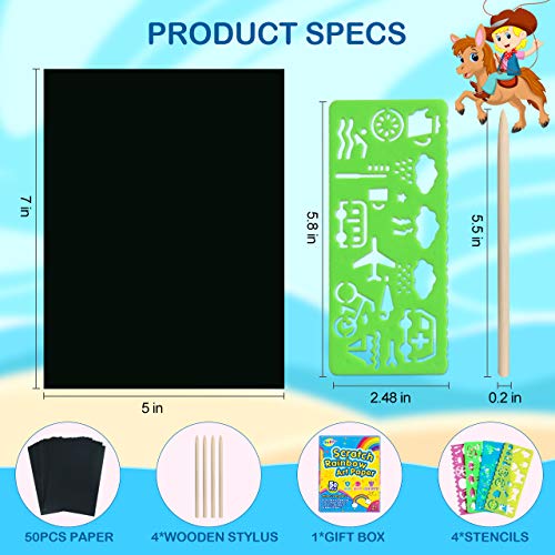 RMJOY Rainbow Scratch Paper Sets: 50pcs Magic Art Craft Scratch Off Papers Supplies Kits Pad for Age 3-12 Kids Girl Boy Teen Toy Game Gift for Birthday|Party Favor|DIY Activities|Painting Game Gifts from RMJOY