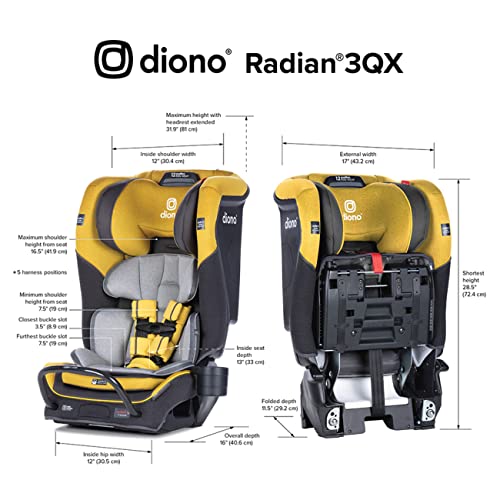 Diono 2020 Radian 3QX, 4-in-1 Convertible, Safe+ Engineering, 3 Stage Infant Protection, 10 Years 1 Car Seat, Fits 3 Across, Yellow Mineral by AmazonUs/SULY9