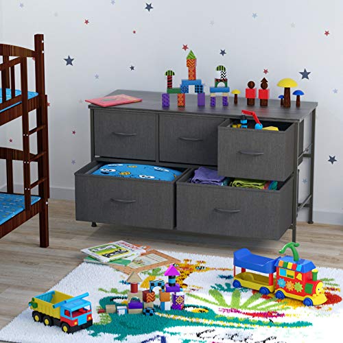 ALLZONE Dresser for Bedroom,Storage Chest Organizer, 5 Fabric Drawers Furniture for Closet, Kids Toy Organization,Wooden Table and Metal Frame, Charocal Grey from ALLZONE